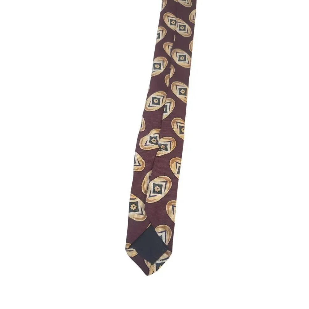 Brooks‎ Brothers Makers Mens Tie Necktie Designer Luxury Burgundy Tan Geometric